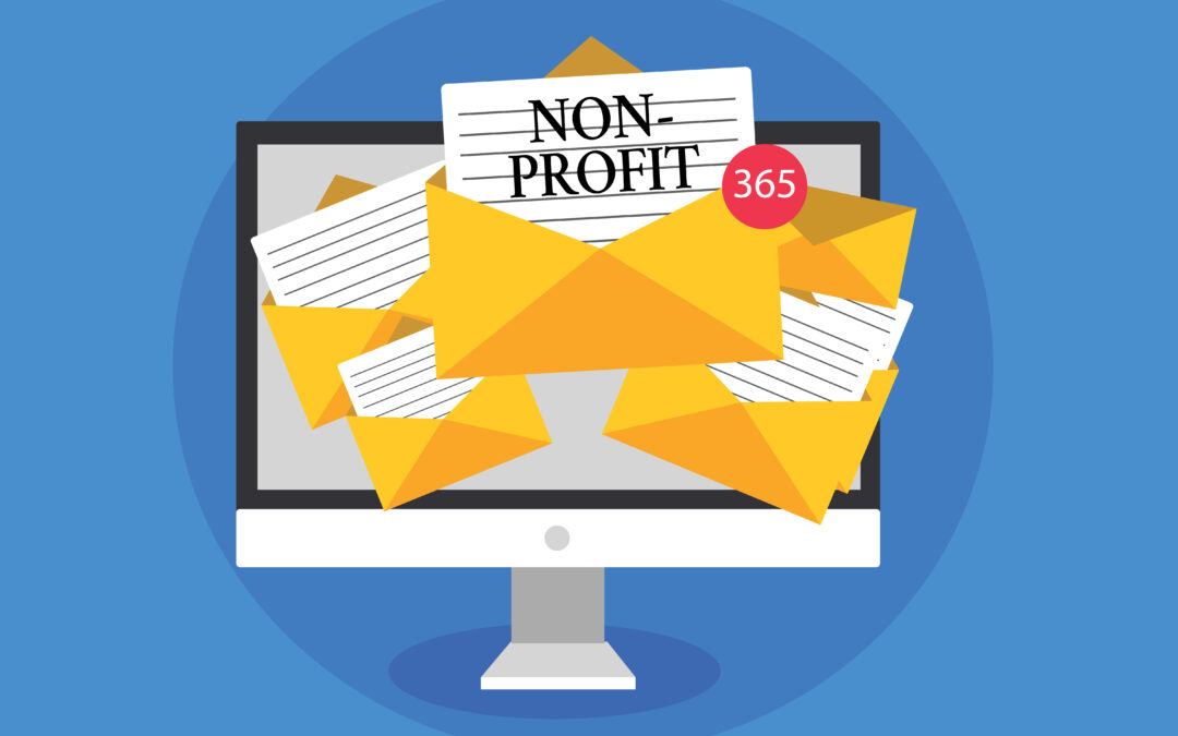 non profit list building graphic with emails coming from computer screen